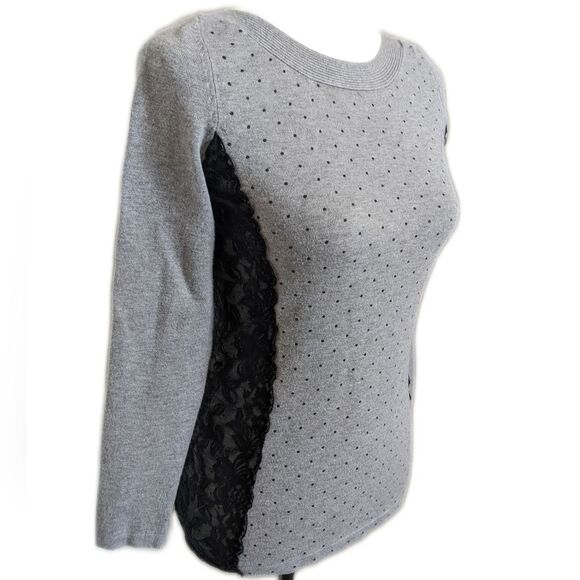 The Limited gray & black sweater, black lace and polka dots, EUC, fitted M - Picture 1 of 8